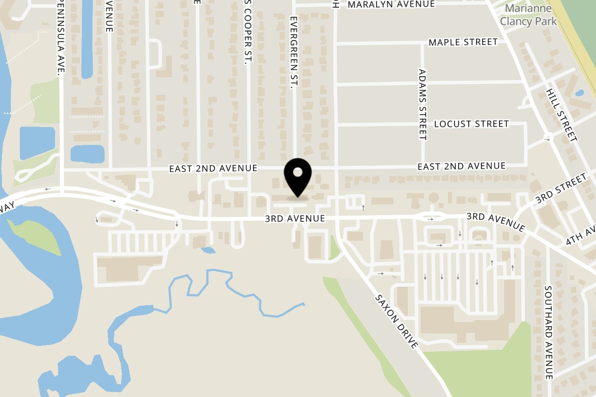 Map showing the location of Philly Pizza Authority on 634 E 3rd Ave in New Smyrna Beach